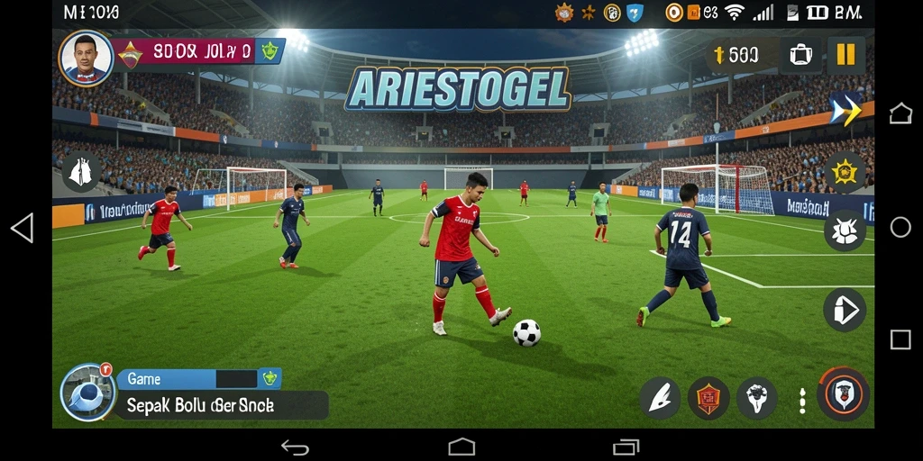 Tampilan gameplay seru dari game sepak bola ARIESTOGEL.
