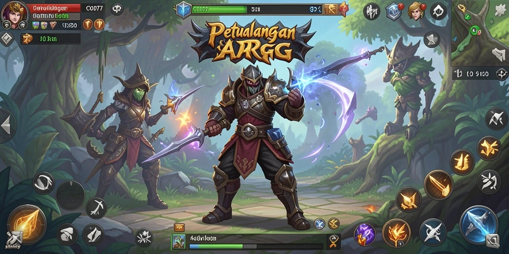 Tampilan menarik dari gameplay ARPG C0077 saat karakter bertarung melawan monster.