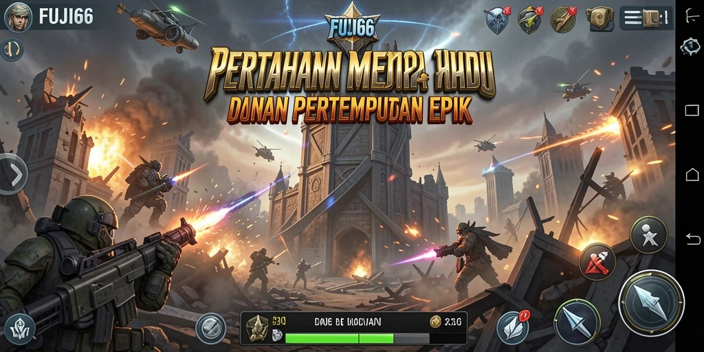 Tampilan gameplay <strong>FUJI66</strong> yang penuh aksi dan strategi Tower Defense.