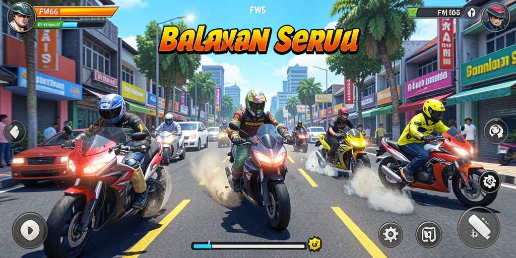 Screenshot gameplay <strong>FW66</strong> yang menunjukkan balapan seru di jalanan.