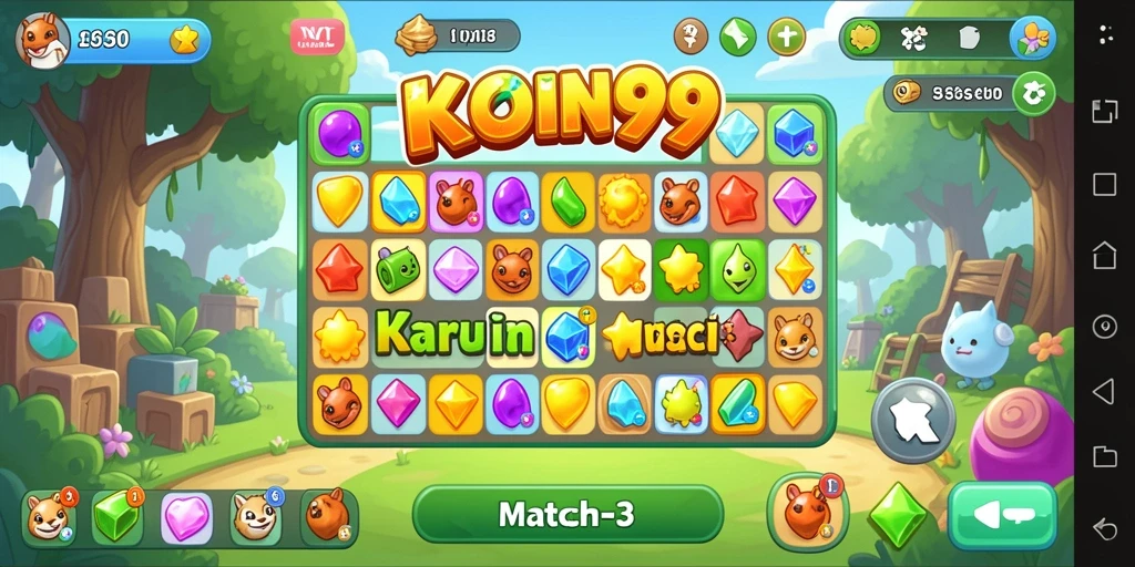 Tangkapan layar gameplay KOIN99 menampilkan keseruan mencocokkan koin berwarna.