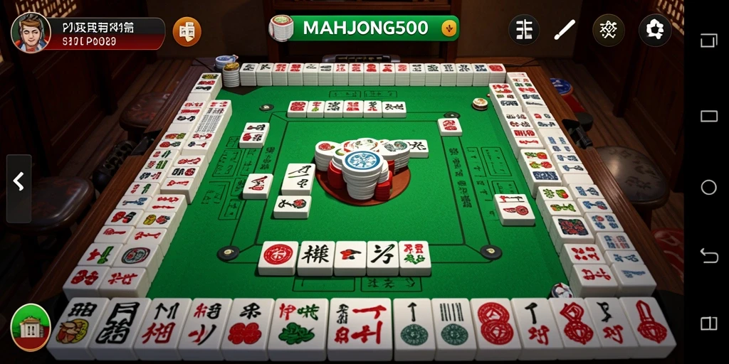 Tampilan seru dari gameplay MAHJONG500 yang penuh warna.