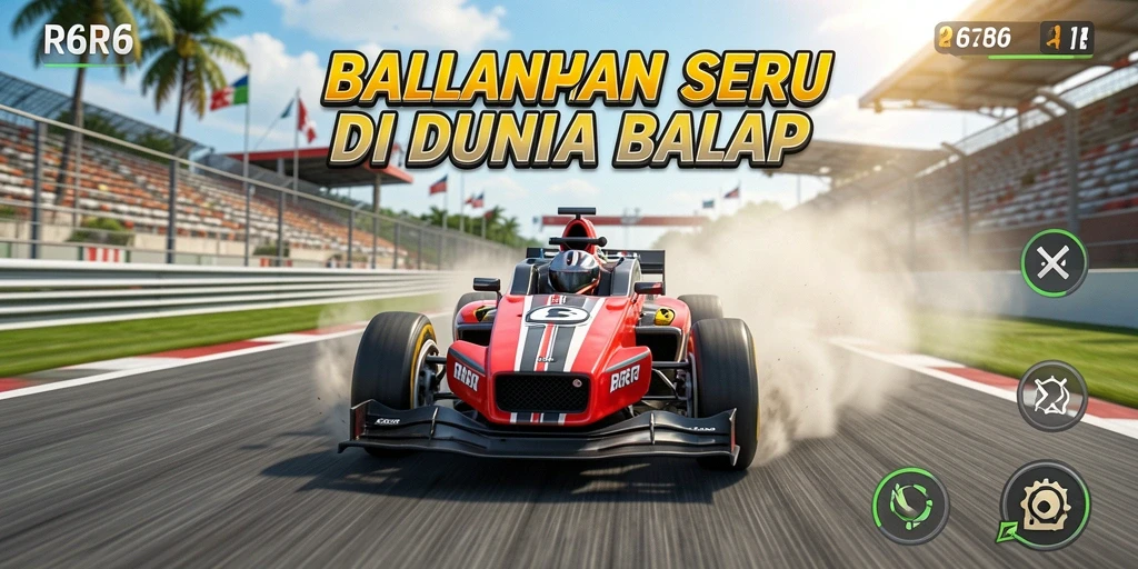 Tampilan gameplay R6R6 yang menarik saat balapan di trek menantang.